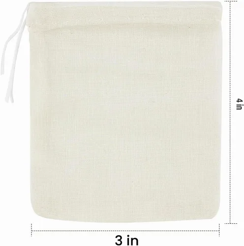 Vista 2 de TUZAZO Bolsas de Té Reutilizables - Paquete de 24 Bolsas de Gasa de Algodón Natural Sin Blanquear de Muselina Tipo Saquito para Colar Café Té e