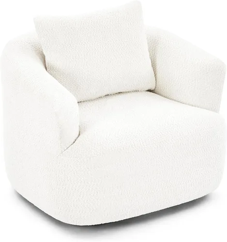 Vista 5 de Silla giratoria de 360°, sofá de 38.2 pulgadas, sofá tapizado de tela Boucle con barril giratorio con una almohada para sala de estar, dormitorio