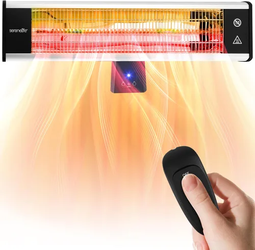 Vista 2 de SereneLife - Calentador de patio con infrarrojos, calentador eléctrico de pared con control remoto, 1500W, aprobado IP65, sin olor, para interiores