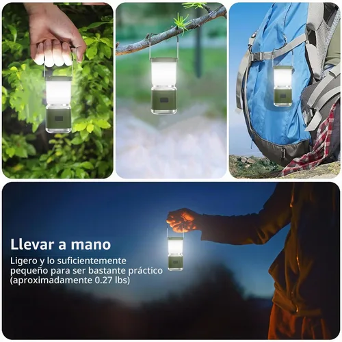 Vista 7 de Linterna de camping portátil recargable de 4 pulgadas, linterna de luces LED de camping de 2000 lm con luz roja y 20 horas de funcionamiento