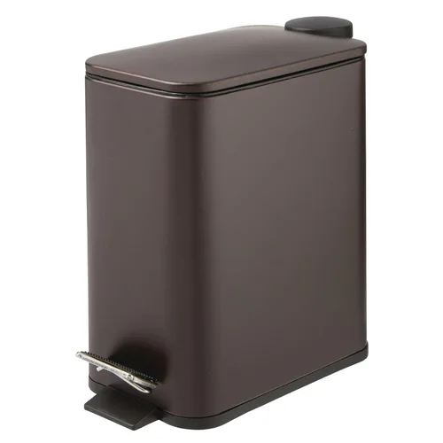 Vista 13 de mDesign Bote de basura rectangular de metal delgado de 1.3 galones/5 litros con pedal de paso, tapa de cierre fácil, forro removible - Papelera