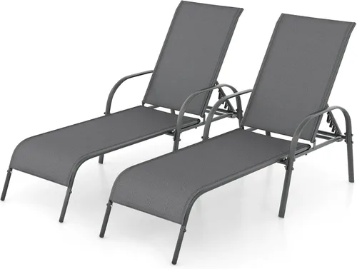 Vista 10 de Giantex Silla de Salón para Patio, Tumbona para Exteriores con Respaldo de 5 Posiciones Ajustables, Marco de Acero Resistente, Sillón Reclinable