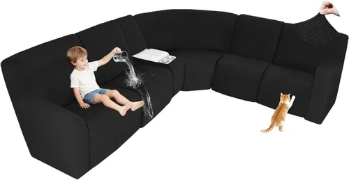Vista 101 de ALIECOM Fundas 100% impermeables para sofá seccional reclinable, forma de L, elásticas, para esquina, funda para sofá seccional reclinable, lavable