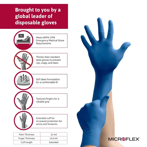 Vista 3 de Ansell MICROFLEX SafeGrip SG-375 - Guantes de examen estándar, talla L, color azul (caja de 500) Blue, Size 9 (L), unisex thick latex exam gloves