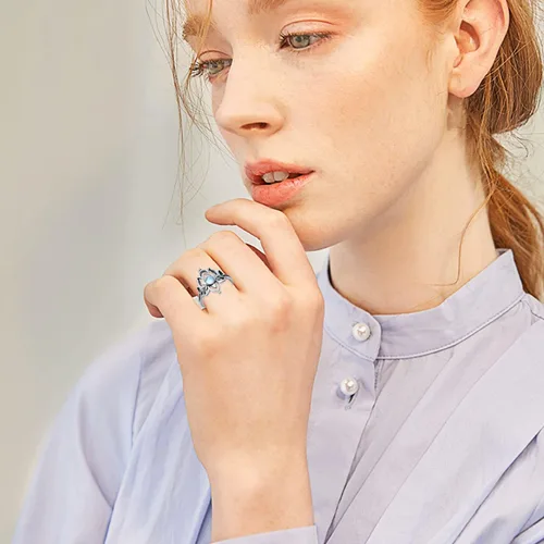 Vista 2 de SCZKLAQ Moonstone Lotus Rings for Women,925 Sterling Silver Lotus Flower Band Ring,Yoga Spiritual Jewelry Gifts for Women Mom Girls Daughter