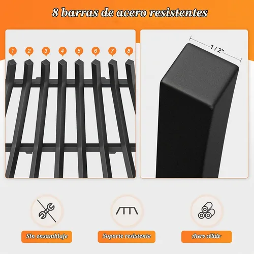 Vista 5 de Jusgym Rejilla de Chimenea de 30 Pulgadas con 8 Patas de Soporte, Soporte de Troncos de Chimenea de Acero Sólido y Resistente con Pinzas