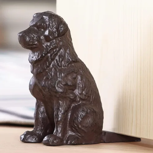 Vista 9 de Tope de puerta con cola de perro decorativo de hierro fundido en forma de cuña, tope de puerta antiguo de latón