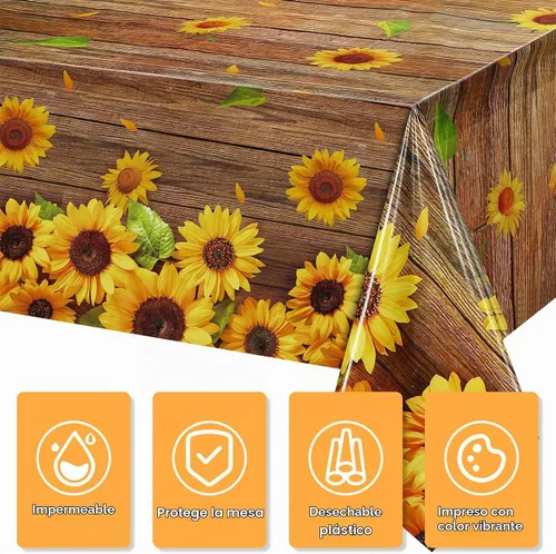 Vista 3 de Breling - Mantel de girasol para decoración de mesa de madera, 54 x 108 Marrón oscuro