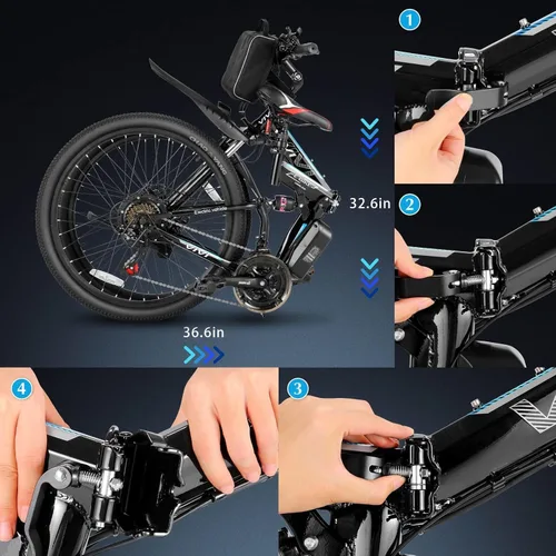 Vista 4 de Vivi Electric Bike for Adults, 750W Rated Folding Electric Mountain Bike 26'' Commuter Ebike 20MPH Foldable Ebike Adult Electric Bicycles with