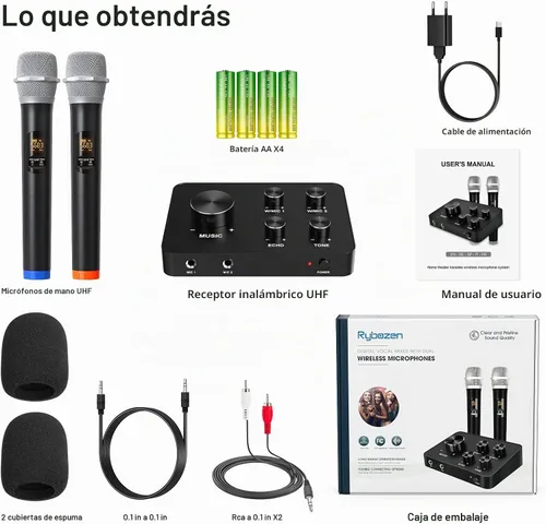 Vista 9 de Rybozen Sistema de Mezclador de Micrófono Inalámbrico de Karaoke, Micrófono Inalámbrico de Mano Dual para Karaoke, Smart TV, PC, Altavoz