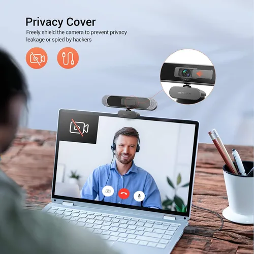 Vista 6 de DEPSTECH Cámara web 4K, DW49 HD 8MP equipada con cámara web de enfoque automático con sensor Sony con micrófono, cubierta de privacidad, cámara web