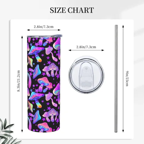 Vista 4 de Siiuuol Taza Mágica de Setas Arcoíris con Tapa y Popote - Regalos Para Mujeres y Hombres, 20 Oz, Taza de Café Aislada de Acero Inoxidable