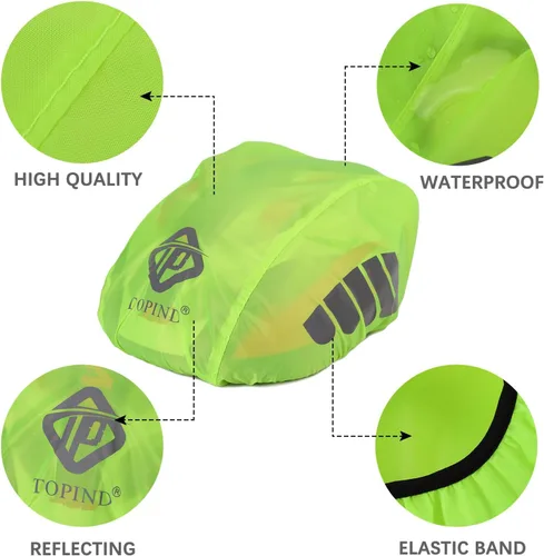 Vista 2 de TOPIND Funda para casco de bicicleta, de alta visibilidad, impermeable, con tira reflectante, a prueba de polvo, transpirable, de montaña
