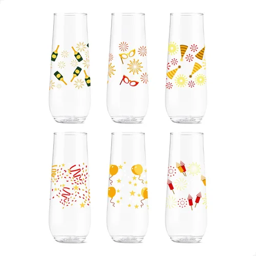 Vista 20 de TOSSWARE POP - Juego de 6 copas de champán con estampado de flauta de 9 onzas, de alta calidad, reciclables, irrompibles y de plástico transparente