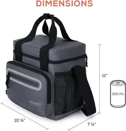 Vista 2 de TOURIT Lonchera grande de 14L con aislamiento para almuerzo, enfriador de comida para hombres y mujeres, color negro