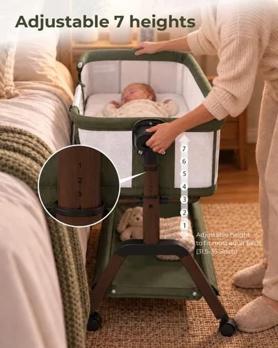 Vista 4 de Cuna de bebé 5 en 1, cama de noche con balanceo suave, 7 alturas, verde