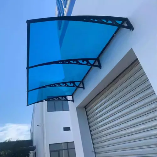 Vista 8 de Cubierta de policarbonato curvada azul, cubierta de aleación de aluminio, refugio de lluvia para ventana del hogar, toldo de ventana de puerta