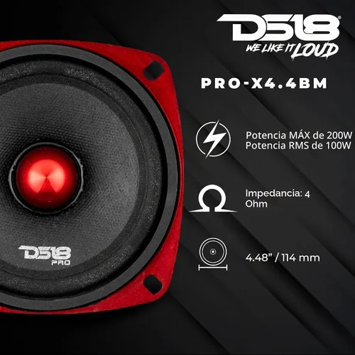Vista 2 de Altavoz DS18 PRO de rango medio, cúpula en compresión de aluminio roja, altavoces de puerta de audio de alta calidad para auto o camión sistema