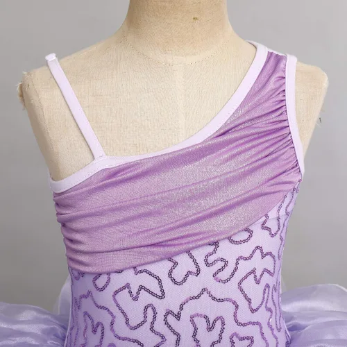 Vista 4 de IDOPIP Vestido de ballet con volantes y falda tutú para niñas pequeñas, con lentejuelas y flores, de 3 a 10 años