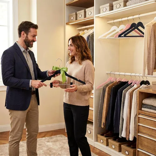 Vista 5 de All Hung Up - Perchas delgadas de plástico con clips, diseño que ahorra espacio con agarre antideslizante, duraderas para el uso diario