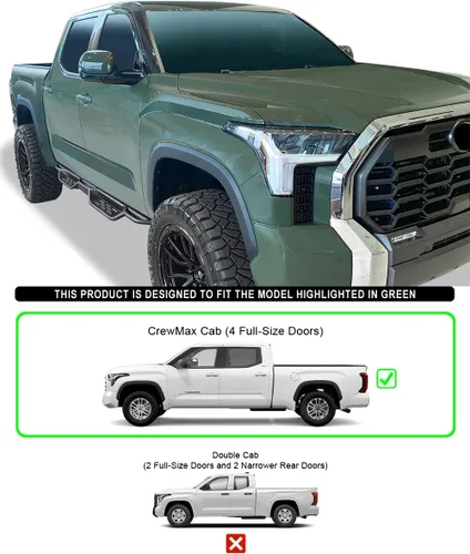 Vista 4 de HD Ridez Estribos de estilo desplegable compatibles con Toyota Tundra 2022-2024 CrewMax Carbon Steel Black Side Armor Step Bars Compatible with