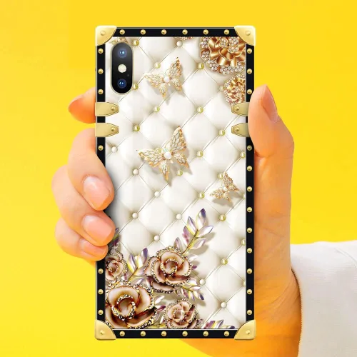 Vista 5 de Funda compatible con iPhone X/Xs, TPU suave de lujo y parte trasera de policarbonato duro para niñas y mujeres, funda protectora a prueba de golpes