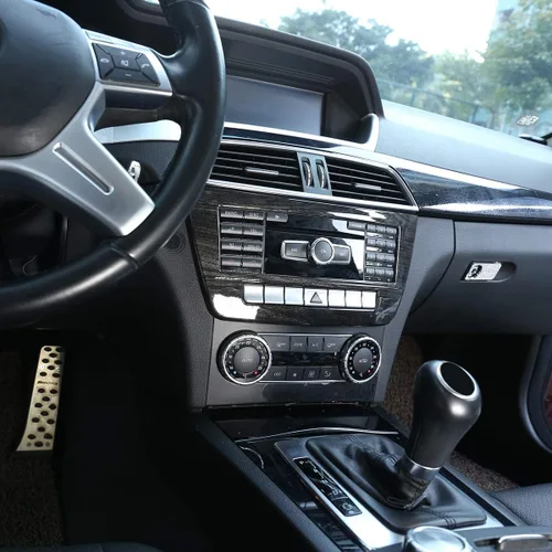 Vista 5 de YIWANG Marco de panel de CD de consola central de coche ABS cromado para Mercedes Benz Clase C W204 2011-2013 (grano de madera negro)