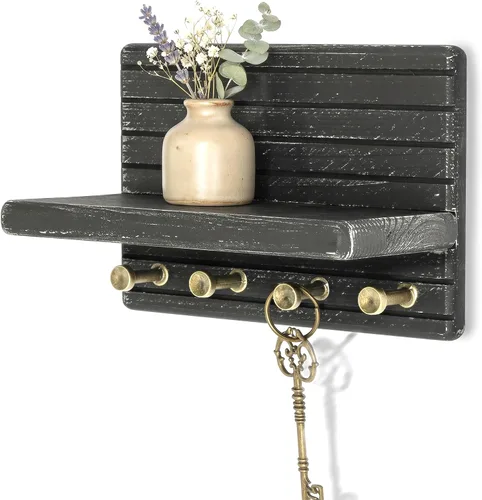 Vista 10 de Rebee Vision Soporte de pared de madera de acacia para decoración del hogar, mini llavero de 7 pulgadas para pared con 4 ganchos resistentes