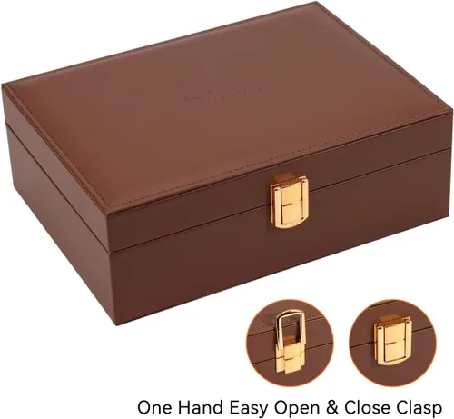 Vista 5 de Voova Joyero organizador para mujeres y niñas, 2 capas grandes para hombres, estuche de almacenamiento de joyas de piel sintética con bandeja