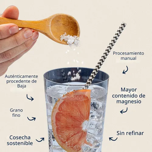 Vista 4 de BAHA - Sal marina mineral de Baja Sal mineral Baha de grano fino del Mar de Cortés Baja en sodio y rica en minerales Para cocinar, emplatar e