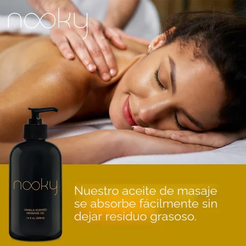 Vista 2 de Aceite de masaje de vainilla Nooky con aceite de coco fraccionado. 16 onzas