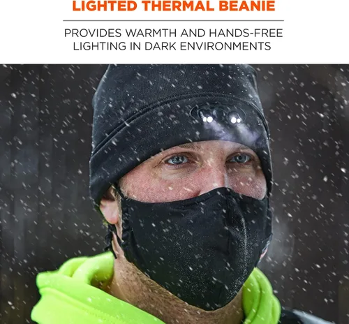 Vista 2 de Ergodyne Sombrero de invierno para hombre con herramientas de luces LED, fábrica, talla única de EE. UU