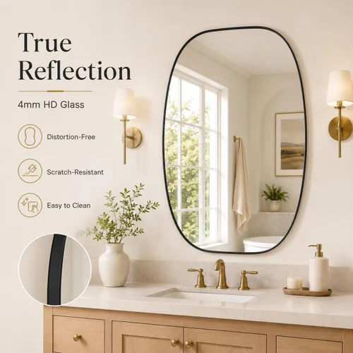 Vista 3 de Black Oval Bathroom Mirrors for Over Sink 24x32 Inch Oblong Vanity Mirror, Crystal-Clear HD Glass, Rust-Proof Aluminum Frame, Inner-Curved Decor