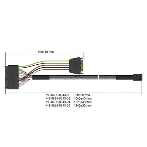 Vista 7 de LINKUP Cable interno U.2 16G Mini SAS HD a SFF-8639 3.9 ft PCIe Gen4, 85 ohmios, con alimentación SATA