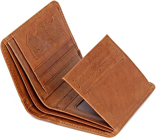 Vista 7 de Bolso corto de cuero genuino para hombre con monedero triple de bloqueo RFID cartera de árbol vikingo de la vida deseando árbol color negro