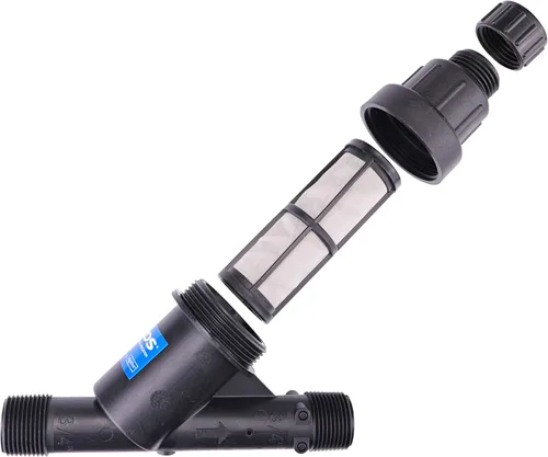 Vista 2 de NDS PRYF 30 - Filtro Y regulador de presión, 3/4 pulg. MPT X 3/4 pulg. MPT, rango de flujo de 0.2-5 GPM, 30 PSI, malla de 200, negro