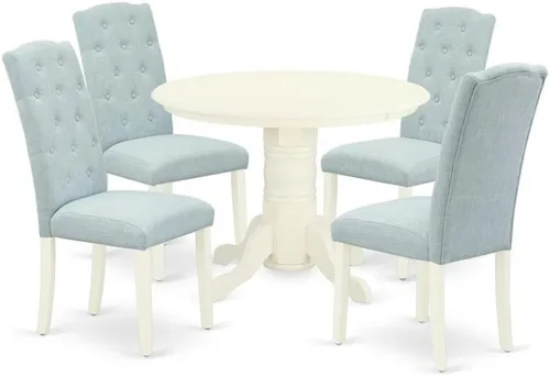 Vista 8 de East West Furniture SHCE3-BLK-21 - Juego de mesa de comedor moderno de 3 piezas que contiene una mesa de cocina redonda con pedestal y 2 sillas