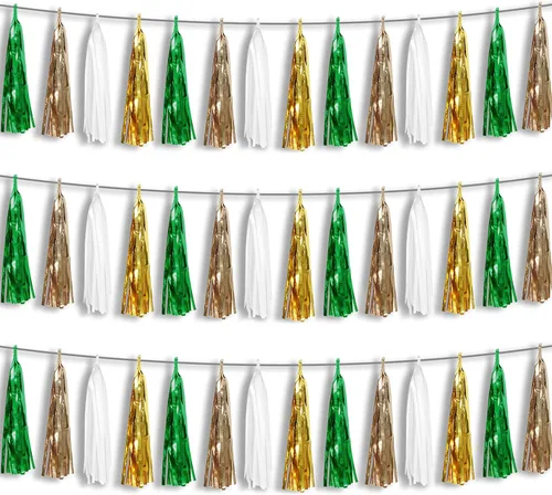 Vista 9 de Banderines de Flecos de Papel Aluminio Negro 3P con Borlas Metálicas Guirnalda de Borlas para Carrozas de Desfile, Despedida de Soltera, Boda