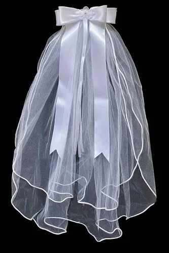 Vista 3 de Pink Princess Velo de Niñas con Tiara - Velo de Primera Comunión para Niñas 7-16 - Velo de la Primera Comunión - Velos para Primera Comunion, Blanco