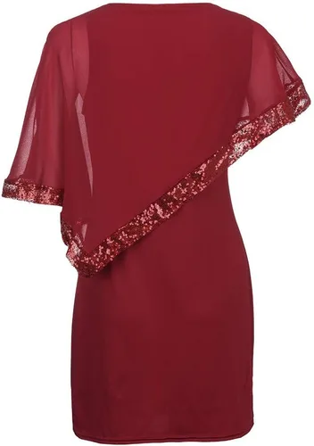 Vista 4 de EJUMMP Vestido de dama de honor para mujer, vestido de cóctel con lentejuelas, vestido de fiesta con cuello redondo, vestido de fiesta con hombros