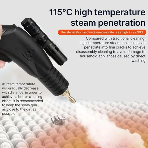 Vista 8 de Limpiador de vapor de alta presión de 1700 W, vaporizador de mano sin tanque con modos de agua caliente y fría para detalles del hogar y auto