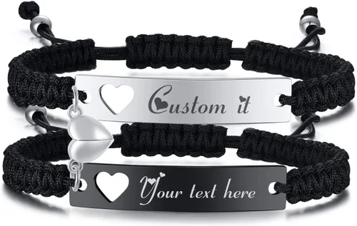 Vista 13 de MPRAINBOW - Pulseras personalizadas trenzadas para parejas: pulseras con nombre personalizado y palabras de promesa grabadas, pulseras de atracción