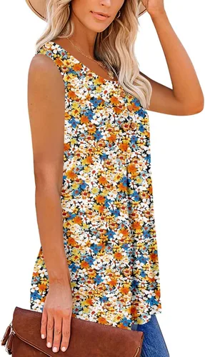Vista 3 de Camisetas sin mangas para mujer y camisetas florales de verano de manga corta