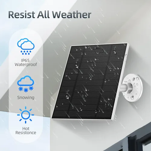 Vista 4 de Panel Solar de 5W de 2 Piezas para Cámara de Seguridad, Panel Solar con Puerto Micro USB y USB-C para Cámara para Exteriores con Batería Recargable