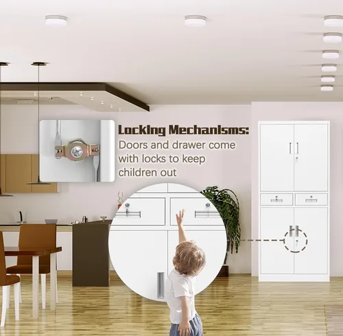 Vista 70 de BESFUR Armarios de almacenamiento de metal con estantes y puertas, armario de almacenamiento con cerradura de 36" de altura para oficina en casa