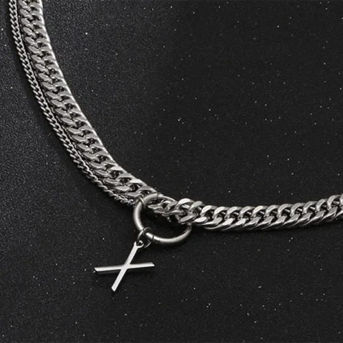 Vista 5 de LifeWorld Cross Necklace for Men, Silver Mens Cross Necklaces,Stainless Steel Cross Pendant Necklace Jewelry Gifts Simple Chain Necklace for Men Boys