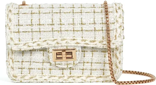 Vista 10 de Bolsos y bolso de mano de tweed para mujer, de piel sintética, con cadena de lana, bolso de hombro, bolso cruzado para las axilas, bolso de mano