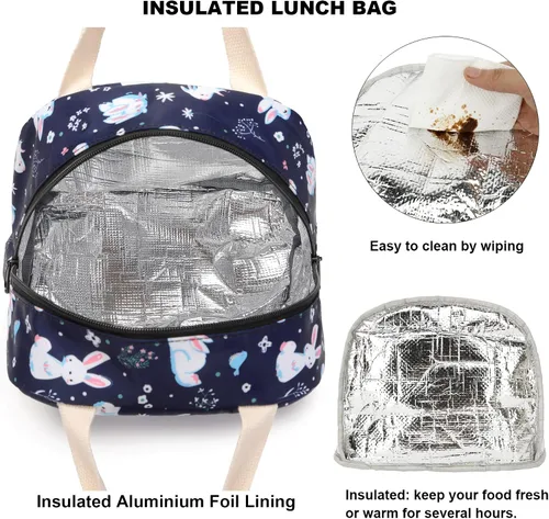 Vista 3 de Bolsa de almuerzo de conejo para mujeres y niñas, bolsas de picnic reutilizables con aislamiento para adultos y niños, trabajo, escuela, senderismo