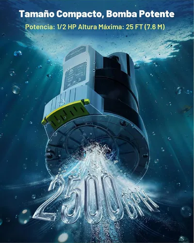 Vista 4 de InoKraft E-Float Bomba de sumidero automática de 1/2 HP, bomba de agua sumergible de 2500 GPH con modo automático/manual, bolsa de malla