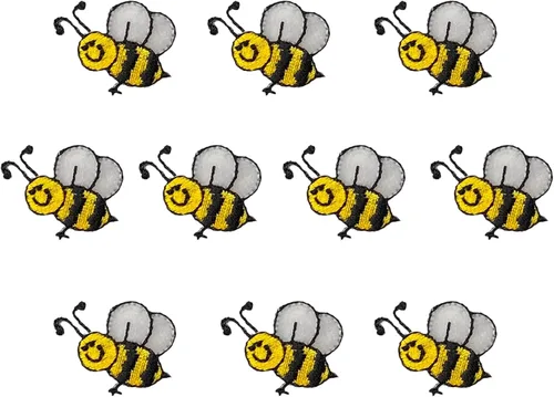 Vista 4 de Parche bordado para planchar en miniatura de abeja sonriente pequeña (1)